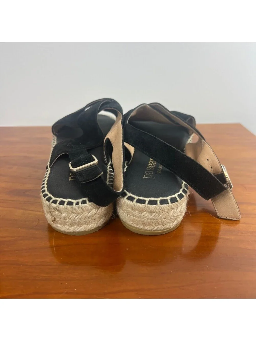 Paseart Black Suede Espadrille Platform Sandals Women's EU 39 Leather Slingback